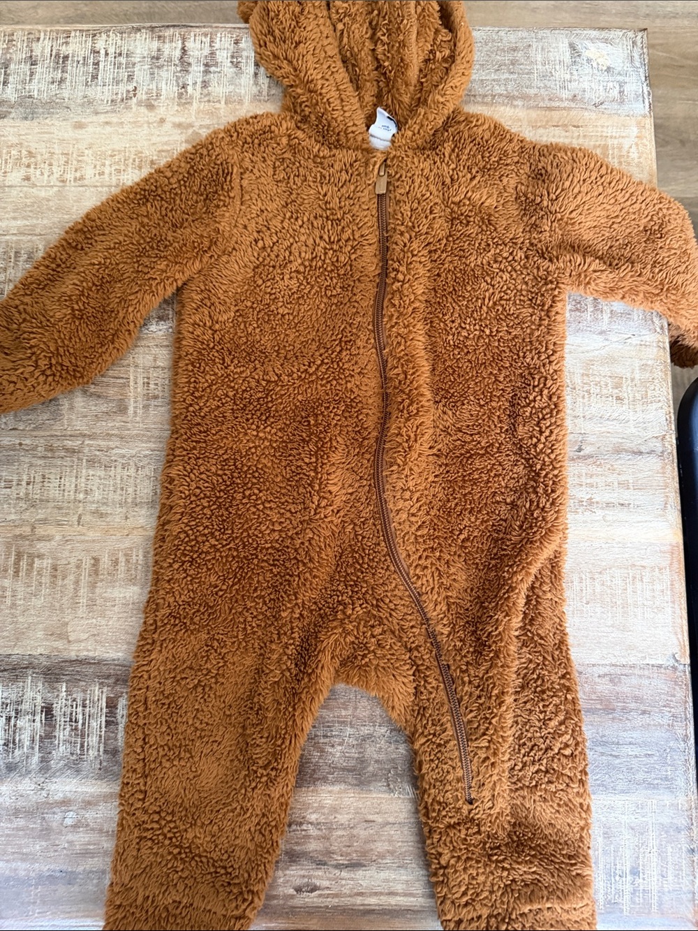 Old Navy Brown Teddy Fleece Hooded Baby One-Piece